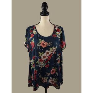 Torrid Navy Blue Floral Print Peplum Blouse Size 2X
